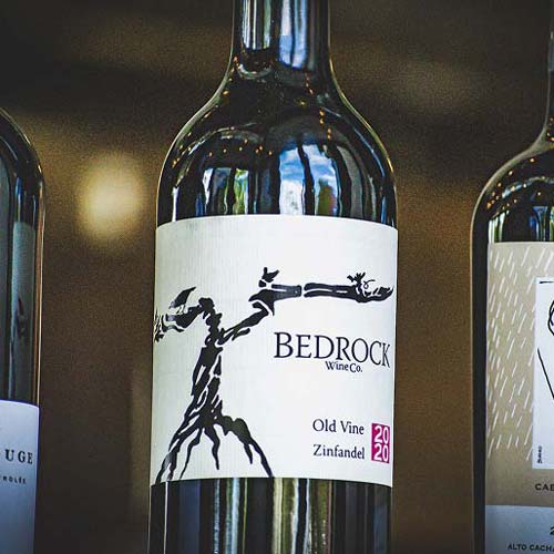 A bottle of Bedrock wine